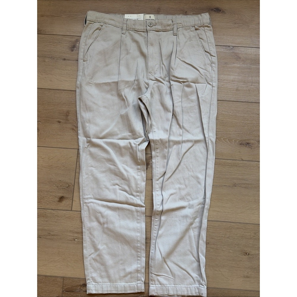 Mutual Weave Men's Pull On Pleated Pants Chino  Size XL Beige 100 Cotton Trouser